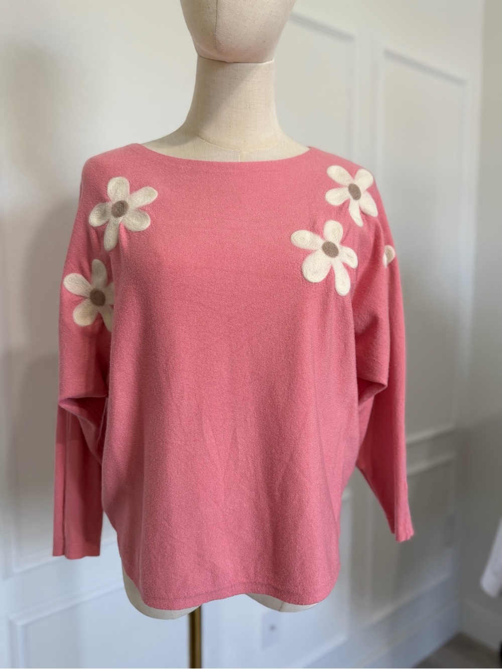 Relaxed Pink Floral Crewneck Sweater